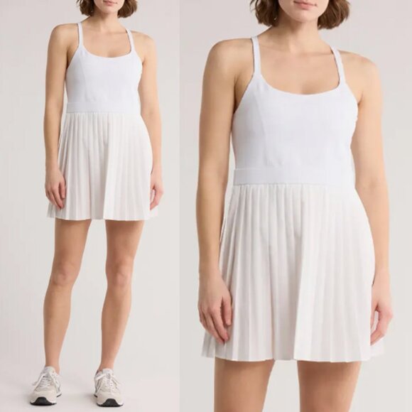 NEW Z by Zella Nordstrom Tiebreak Crossback Pleated Active Dress Large White $99 - Picture 8 of 9